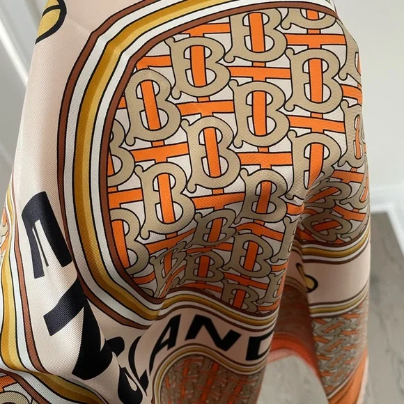 Burberry Print Logo Silk Orange Twill Scarf - Picture 7 of 16